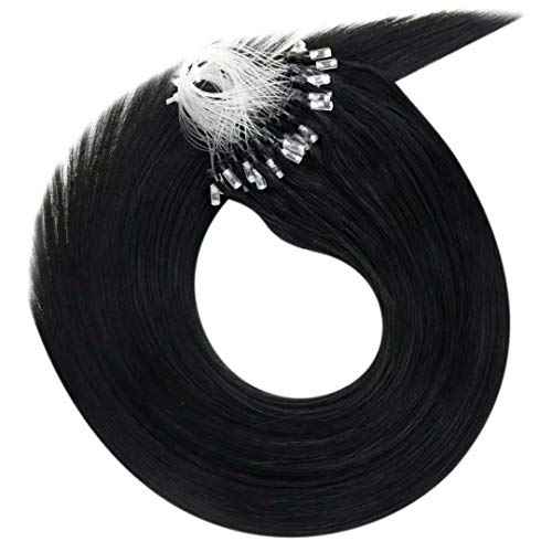 LaaVoo Microlink Hair Extensions Human Hair Black Micro Beads Hair Extensions 20 Inch Jet Black Real Human Hair 50g 50s