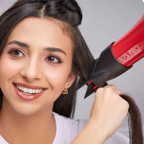 KISS 1875 Watt Pro Tourmaline Ceramic Hair Dryer, Styling Edition, 3 Heat Settings, 2 Speed Settings, Cool Shot Button, 7 Blow Dryer Accessories Included, 2-Year Warranty - Red