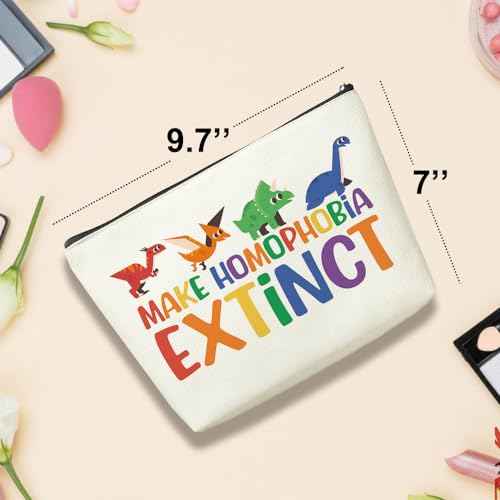 VICBOU Colorful Cute Dinosaur Cosmetic Bag, Inspirational Trans, Pride, Equality, Pride Month, Rainbow Makeup Bag for Women Best Friend Sister BFF Bestie Graduation Birthday Friendship Gifts