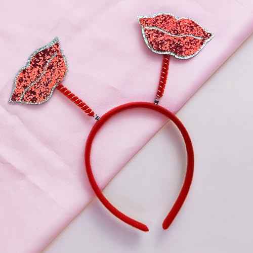 Red Lips Valentine¡®s Day Sequin Headbands Christmas Headbands for Girls Feather Red Glitter Lips Head for Women Girls Party Gift Valentines Decor Headwear (Red)