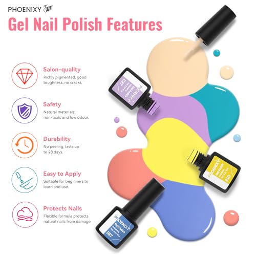 PHOENIXY 71 Pcs Gel Nail Polish Kit with U V Light, 55 Colours Gel Nail Kit with 5 Pcs Base Top Coat Manicure Starter Nail Polish Set Gifts for Women ST9019