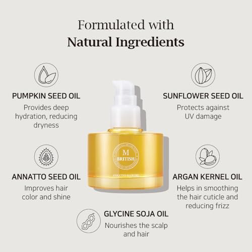 Annatto Hair Oil 4.73 fl. oz ? Frizz-Free Shine, Deep Hydration, Natural Vegan Formula, UV Protection, Salon-Quality for All Hair Types