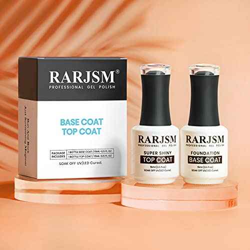 RARJSM Base and Top Coat Clear Shine Glossy Mirror Long Lasting Nail Art Gel Polish 15ml Big Capacity Soak Off 2pcs Set LED UV Curing Requires for Home Salon DIY Nail Manicure