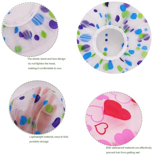 Pack of 6 Shower Caps for Women,Waterproof and Reusable Bath Cap, 28cm Width with Elastic Band,for Women Spa, Home Use, Hotel and Hair Salon, Portable Travel