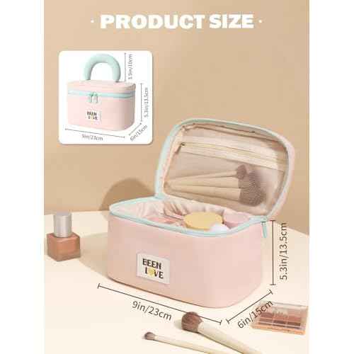 Travel Makeup Bag Cute Cosmetic Bag for Women Large Capacity Makeup Case Organizer Bag Toiletry Bag Portable Waterproof Make Up Bags with Handle and Divider, Pink