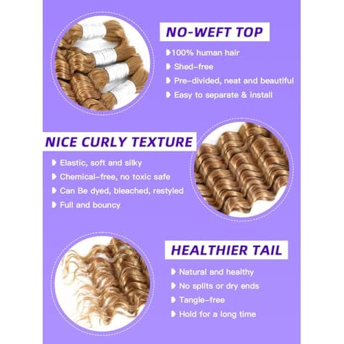 Blonde Bundle Human Hair Color 27 Deep Wave Bundles 100g 24 Inch, Boho Braiding Hair 27 Blonde Hair Bulk Curly for Braids, 12A No Weft 100% Unprocessed Brazilian Virgin Hair