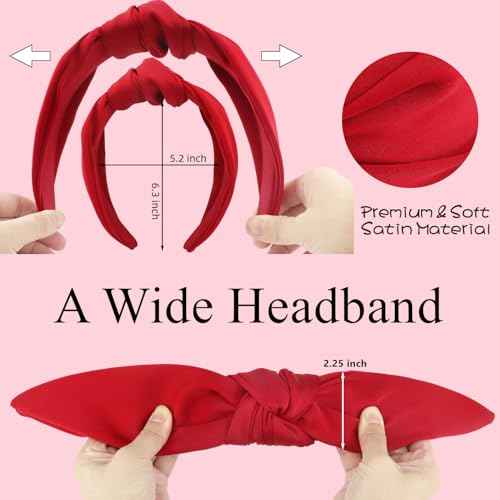 Red Headband, Top Knot Headband for Women Non Slip, Halloween Knotted Headbands for Girls, Wide Head Bands Hair Accessories for Gift Christmas