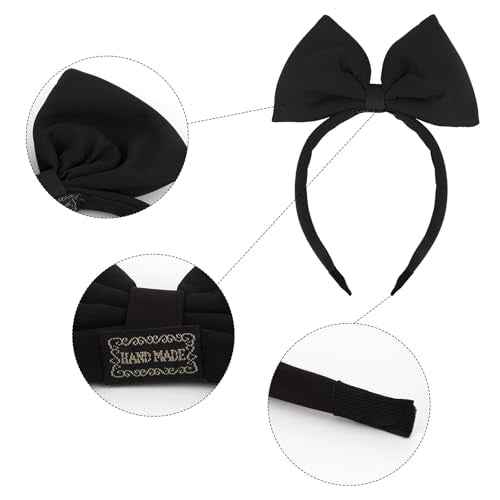 AMCAMI 2 Pack Black Bow Headbands for Women and Girls - Halloween Costume Headwear, Christmas Party Hair Accessories