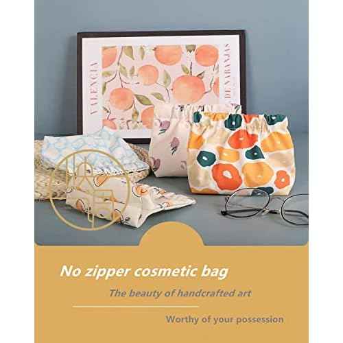 Small Pouches for Purse, 3pcs Portable Mini Makeup Bag, No Zipper Self-closing Accessories Organizer for Cosmetics Headphones Jewelry (D)
