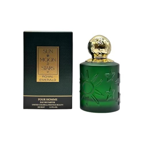 Sun Moon Stars Royal Emerald Pour Homme EDP, 3.4 fl. oz., Top Notes: Bergamot, Cardamom, Violet Leaf, Middle Notes: Violet, Lily of The Valley, Rose, Base Notes: Sandalwood, Musky, Amber