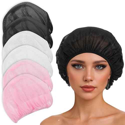 6pcs Net Plopping Cap for Drying Curly Hair, Hair Net for Sleeping, Elastic Band, Suitable for Drying Hairs, Kitchen, White, Pink, Black