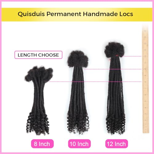 10 inch Loc Extensions Human Hair with Curly Ends, 0.4cm Width Permanent Dreadlock Extension Human Hair 50 Strands Natural Black 100% Full Handmade Dreads .Dyed and Bleached Pre Curled Drealocks