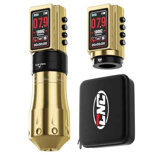 CNC Wireless Tattoo Machine with 3600mAh Dual Batteries Adjustable 7 Strokes 2.4-4.2mm Rotary Pen LED Display Brushless Motor Tattoo Gun for Tattoo Artists Supply Gold CNC-M2-E400-9