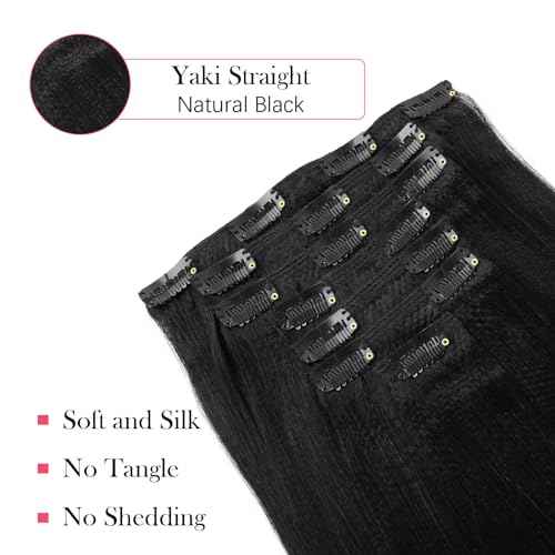 Sassina Italian Light Yaki Straight Clip in Human Hair Extensions Real Remy Double Wefts Clip in Hair Extensions for Black Women 120 Grams 7 Pieces With 17 Clips YS 12 Inch