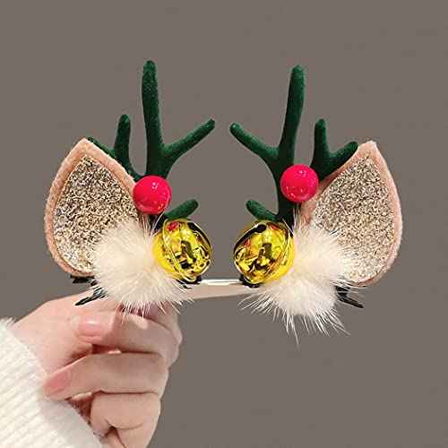 Florry Chirstmas Hair Clips,Xmas Antlers Barrettes for Girls Cute Deer Reindeer Hair Pins with Bells Holiday Deer Horn Headpiece Hair Accessories for Christmas Party (Green)