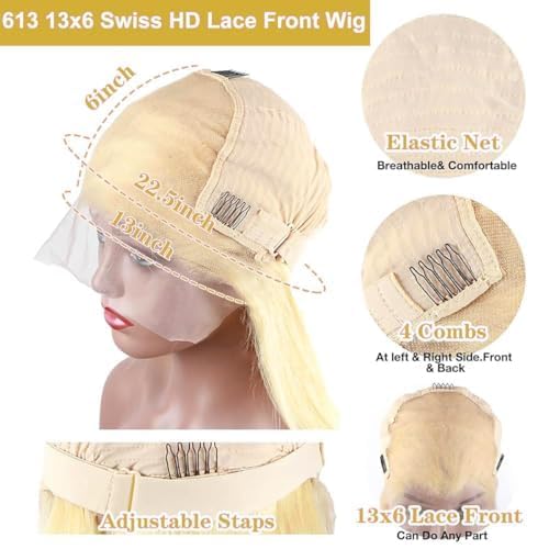 613 Lace Front Wig Human Hair 20 Inch 200% Density Body Wave 13x6 HD Transparent Lace Pre-Plucked with Baby Hair