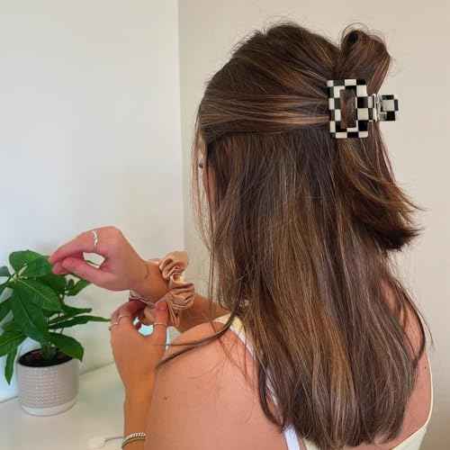Checkered Hair Clips for Thick Thin Hair 4Pcs Large Medium Small Square Claw Clips Non Slip Strong Hold Jaw Clips Y2K Hair Accessories for Women Girls Black White