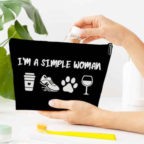 Running Gifts Makeup Bag, I'm A Simple Woman Cosmetic Bag for Purse, Gifts for Women Runner Dog Coffee Lovers, Birthday Present for Sister BFF Female
