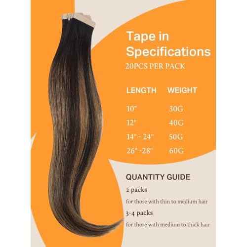 DOORES Tape in Hair Extensions Human Hair, Balayage Dark Brown to Chestnut Brown 50g 20pcs 18 Inch, Human Hair Extensions Natural Remy Straight Hair Skin Weft