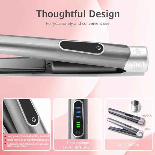 Cordless Hair Straightener and Curler, 2 in 1 Portable Mini Flat Iron & Curling, Fast Heating & Titanium Plate Straightener Curling Iron with 3 Adjustable Temp, LCD Temp Display