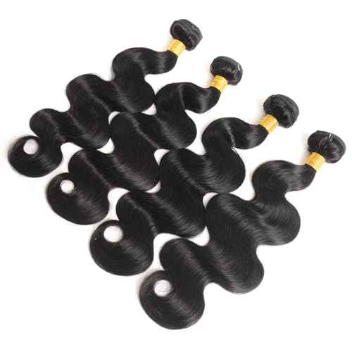 12A Human Hair Bundles 20 22 24 26 Inch Body Wave 100% Unprocessed Brazilian Virgin Hair 4 Bundles Human Hair Extensions Quick Weave Natural Black