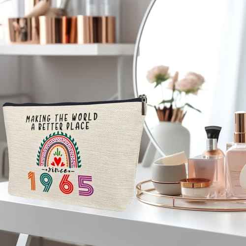 Happy 60th Birthday Gifts for Her Women Makeup Bag, Best 1965 Anniversary 60th Birthday Decorations, 60 Year old and Fabulous Gifts Ideas for Wife, Mom, Mothers Day, Christmas Cosmetic Travel Pouch
