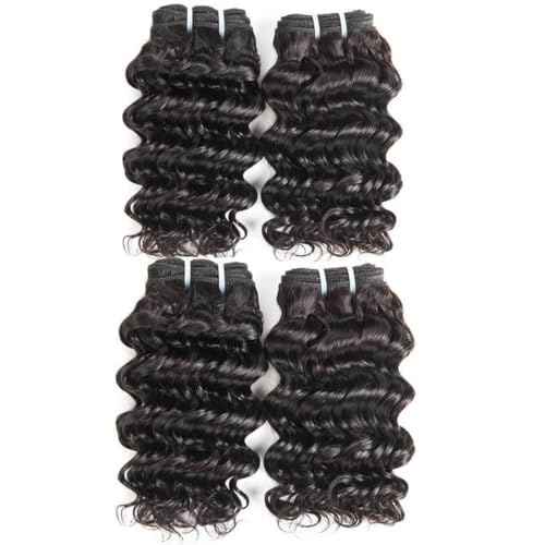 Brazilian Body Wave/Water Wave/Deep Wave/Funmi/Human Hair Bundles Unprocessed Human Hair Natural Black(Deep Wave, 14" 4 Bundles)