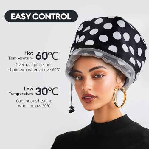 Electric Hair Steamer Cap with 2 Mode Temperature Control, Removable Washable Thermal Spa Hat for Home Hair Care (Black & White)