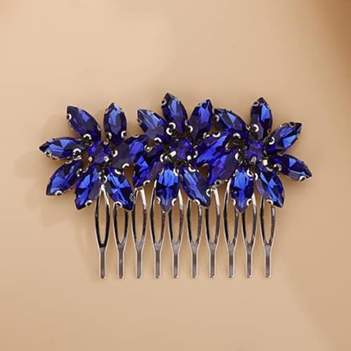 Crystal Flower Hair Comb for Women Girls Prom Crystals Hair Comb Wedding Headpiece for Bride Bridemaid Flower Girls BLUE