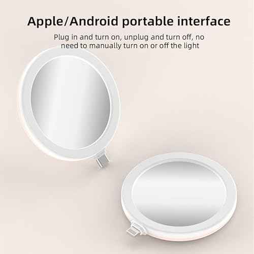 PIXIADORE LED Lighted Compact Mirror£¬Cute Portable Travel Purse Makeup Mirror for Halloween Christmas New Year Party Gift(White-Lightning)