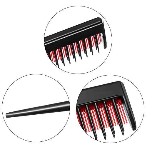 Leinuosen 3 Pcs Triple Teasing Comb for Women Plastic Rat Tail Comb Heat Resistant Pintail Tease Layer Tool for Thick Fine Hair Styling Backcombing Volume Structure(Black and Red)