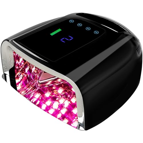 96W Rechargeable UV Nail Lamp, Cordless UV Light for Nails with LCD Display Auto Sensor, 4 Timer Setting and Smart Sensor Portable Nail Dryer, Nail Curing Light with Removable Bottom (Black)