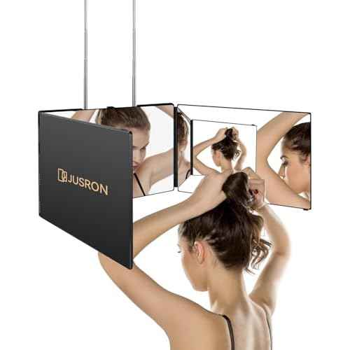 JUSRON 360 Viewing Angle Self Hair Cutting Mirror, Clear Anti-Fog HD Glass (Black Without LED Without Accessories)