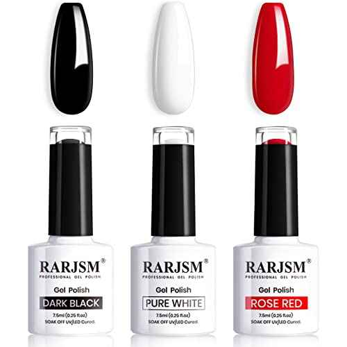 RARJSM Black White Gel Nail Polish Red Nail Polish Set Soak Off Gel Polish 3PCS 7.5ML UV LED Curing Required NailPolish Nail Art French Manicure DIY at Home