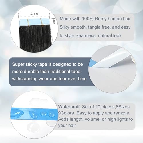 Tape in Hair Extensions Human Hair 100% Remy Hair 20pcs 50g/Pack Straight Seamless Invisible Skin Weft Extensions Easy to Apply and Style (Honey Blonde to Bleach Blonde,22 Inch)