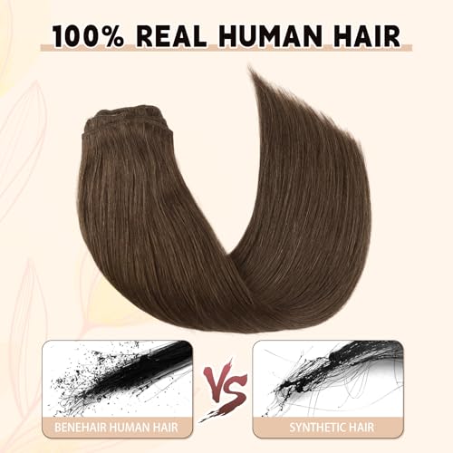 Sassina Clip in Hair Extensions 18 Inch Invisible Straight Human Hair Extensions Clip ins Medium Brown Clip in Extensions Full Head 8 Pcs with 18 Clips 120 Grams #4