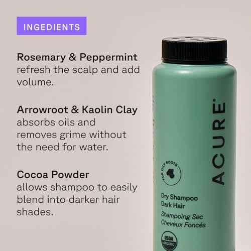 Acure Dry Shampoo - Mini Powder Dry Shampoo for Women with Brunette & Dark Hair, Care to Refresh Treated Color Tinted Hair with Rosemary & Cocoa, Non Aerosol, Clean, 100% Vegan - 1.7 oz Travel Size
