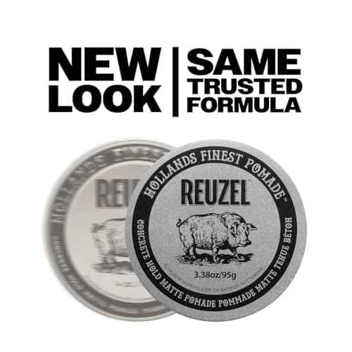 REUZEL Concrete Matte Pomade, Strong All Day Hold, Water Soluble Styling, Matte Finish and Flake Free, Easy To Wash Out, For All Hair Types