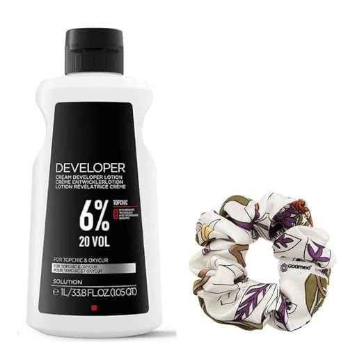 Topchic Developer 6% / 20 Volume Topchic Hair Color Developer 33.8 Ounce and Goomee Scrunchie (Bundle)