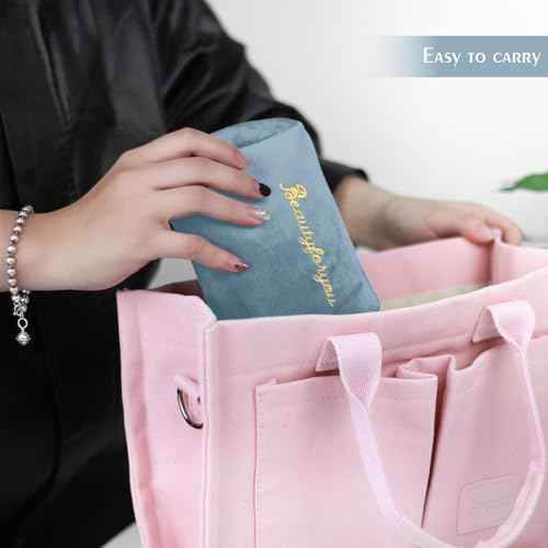 Velvet Makeup Bag, Portable Zipper Make Up Pouch, Cute Small Cosmetic Bag, Flannel Toiletry Bag, Travel Storage Bag Gifts for Women Girls(Blue)
