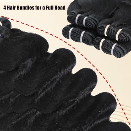 Human Hair Bundles Raw Body Wave Single 1 Bundles Deals 100% Unprocessed Virgin Human Hair 12A Quick Weave Real Human Hair Extensions Natural Black 28 Inch