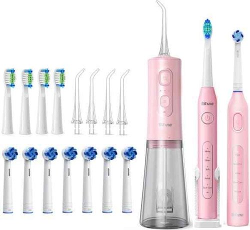 Bitvae Water Flosser and Electric Toothbrush for Adults and Kids Combo Bundle, Pink & Pink