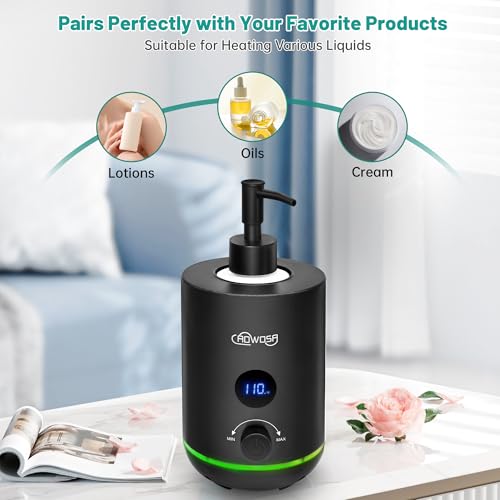 Massage Oil Warmer Bottle Professional Electric Lotion Digital Heater for SPA, Portable Oil Warmer Heated Cream for Beauty Salon Home, with Gradient Atmosphere Lamp, ¡É/¢µ Switchable Display