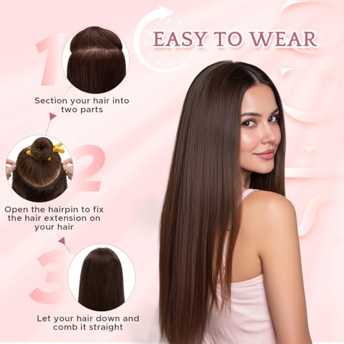 One Piece Clip in Hair Extensions 100% Real Human Hair 3/4 Full Head Hair with Upgraded V-Shaped Weft 5 Clips in Hair Extensions for Women, £¨16 Inch, #02 Dark Brown£©