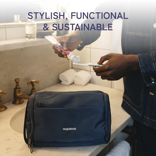 augustnoa Dopp Kit for Men | Travel Toiletry Bag with 11 Pockets & Expandable Side Compartments | Water-Resistant, Eco-Friendly Recycled Material | Compact, Lightweight & Perfect for Travel Essentials