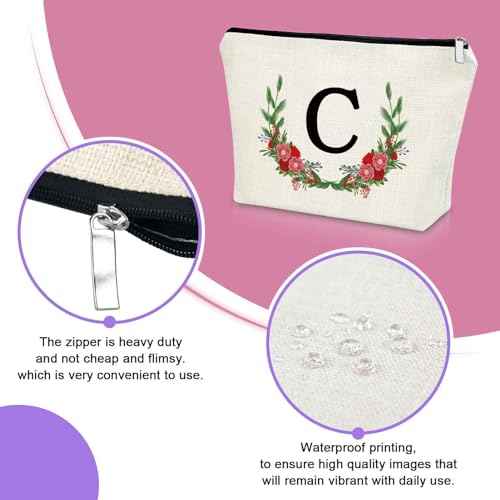 Sazuwu Letter Makeup Bag Personalized Initial Canvas Beach Bag Letter C Gifts for Girls Travel Toiletry Bag for Women Capital Alphabet Letters Cosmetic Bag Graduation Christmas Birthday Gifts