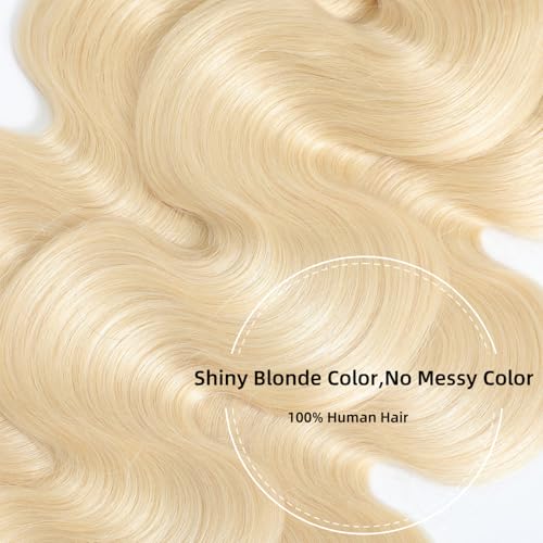 613 Bundles Human Hair 12 14 16 Inch Blonde Body Wave Bundles 100% Unprocessed 16A Brazilian Virgin Hair 3 Bundles Human Hair Body Wave Hair Extensions for Women can be Dyed Bleached