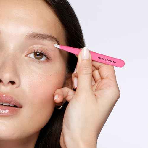 Tweezerman Stainless Steel Slant Tweezer - Eyebrow Tweezers for Women and Men (Neon Pink)