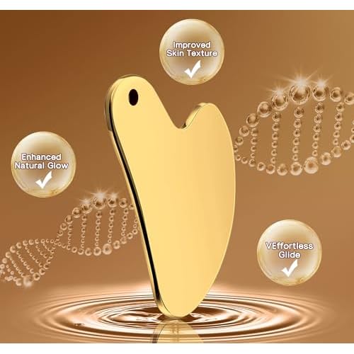 Stainless Steel Gua Sha Facial Tools Guasha for Face Tighten Skin Massage Guasha Beauty Tool for Body Eyes Neck Massager Skin Care Gifts (Gold)