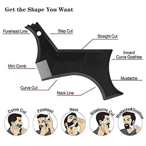 Beard Shaper, Beard Shaping Tools, Include Beard Template Guide, Professional Straight Edge Razor, 10 Count of Double Edge Blade, Barber Pencil, Beard Comb, 2 Stainless Steel Scissors